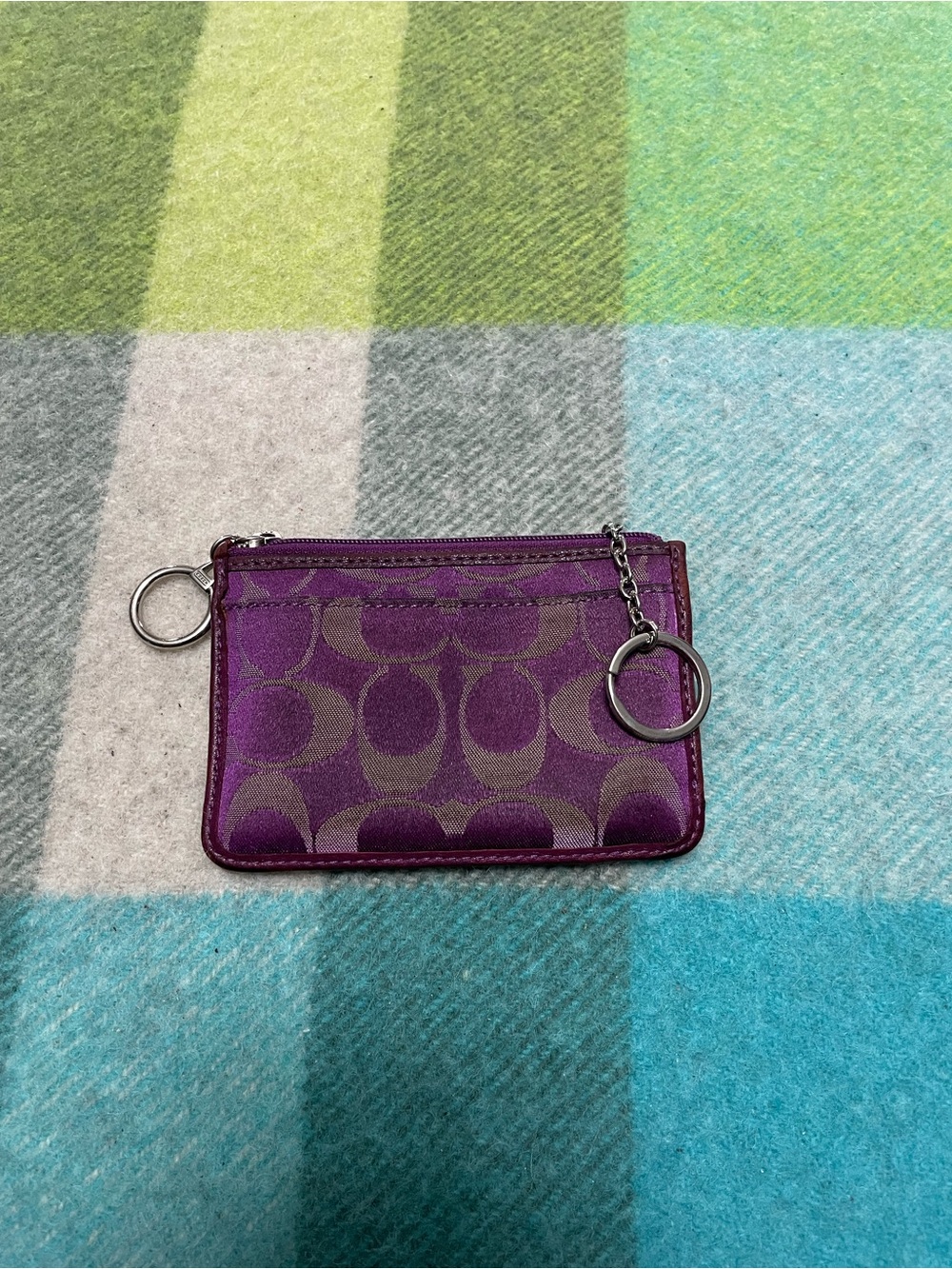Coach Purple Signature Card Holder with Key Ring